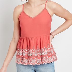 Maurices coral embroidered peplum top. Sz L